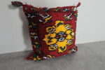 Vintage Moroccan Kilim Pillow | 16.5x16.5 Inches Red with Yellow Floral Design