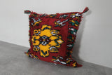 Vintage Moroccan Kilim Pillow | 16.5x16.5 Inches Red with Yellow Floral Design