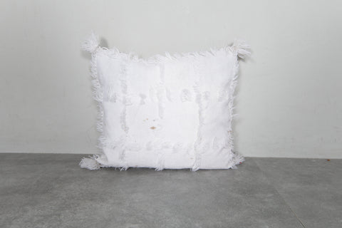 Fringed White Moroccan Pillow | 17.3x20 Inches Boho Decor