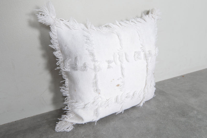 Fringed White Moroccan Pillow | 17.3x20 Inches Boho Decor - kilim pillow