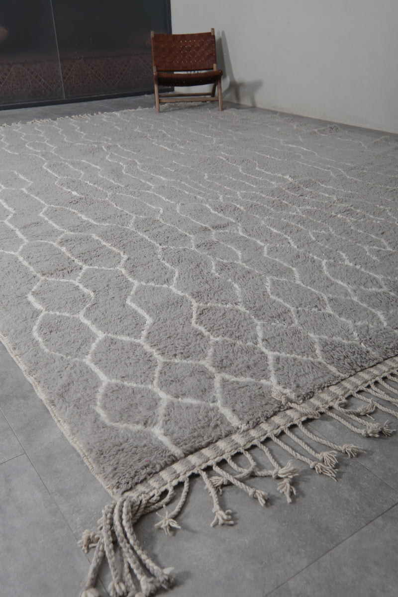 Large Moroccan Rug - 10.1 x 14.2 ft | Gray with White Geometric Pattern