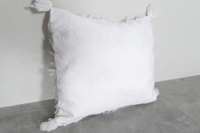 Fringed White Moroccan Pillow | 17.3x20 Inches Boho Decor - kilim pillow