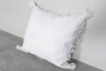 Fringed White Moroccan Pillow | 17.3x20 Inches Boho Decor