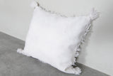 Fringed White Moroccan Pillow | 17.3x20 Inches Boho Decor