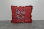 Handcrafted Moroccan Red Pillow | 14.1x16.1 Inches Embroidered Bird Design