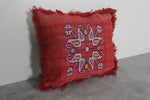 Handcrafted Moroccan Red Pillow | 14.1x16.1 Inches Embroidered Bird Design