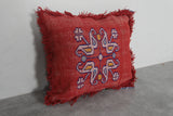 Handcrafted Moroccan Red Pillow | 14.1x16.1 Inches Embroidered Bird Design