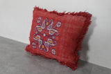 Handcrafted Moroccan Red Pillow | 14.1x16.1 Inches Embroidered Bird Design