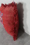 Handcrafted Moroccan Red Pillow | 14.1x16.1 Inches Embroidered Bird Design