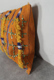 Handmade Moroccan Berber Pillow | 14.9x19.2 Inches Orange Sequin Decor