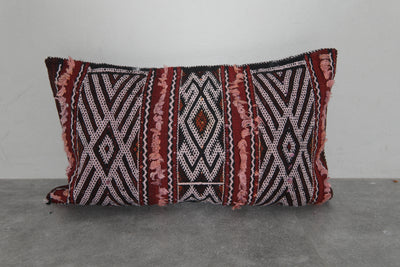 Moroccan Tribal Pillow | 13.7x22.4 Inches Boho Red & Black Design - kilim pillow