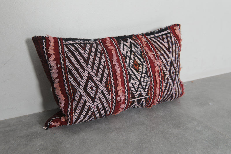 Moroccan Tribal Pillow | 13.7x22.4 Inches Boho Red & Black Design - kilim pillow