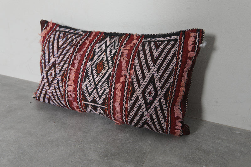 Moroccan Tribal Pillow | 13.7x22.4 Inches Boho Red & Black Design - kilim pillow