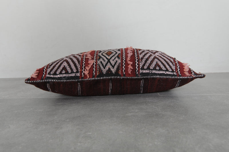 Moroccan Tribal Pillow | 13.7x22.4 Inches Boho Red & Black Design - kilim pillow