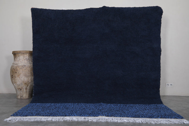 Blue Moroccan Rug - 7.6 x 8.2 Feet | Handcrafted Wool Carpet