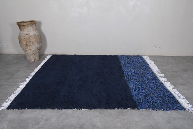 Blue Moroccan Rug - 7.6 x 8.2 Feet | Handcrafted Wool Carpet