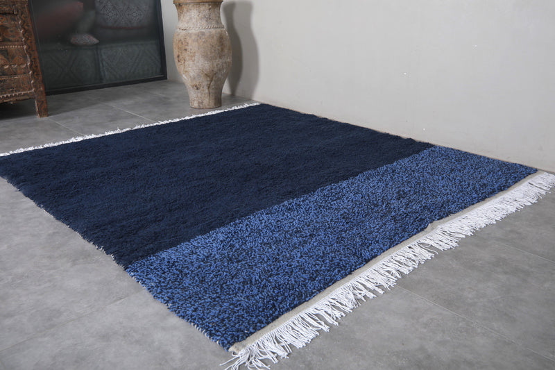 Blue Moroccan Rug - 7.6 x 8.2 Feet | Handcrafted Wool Carpet