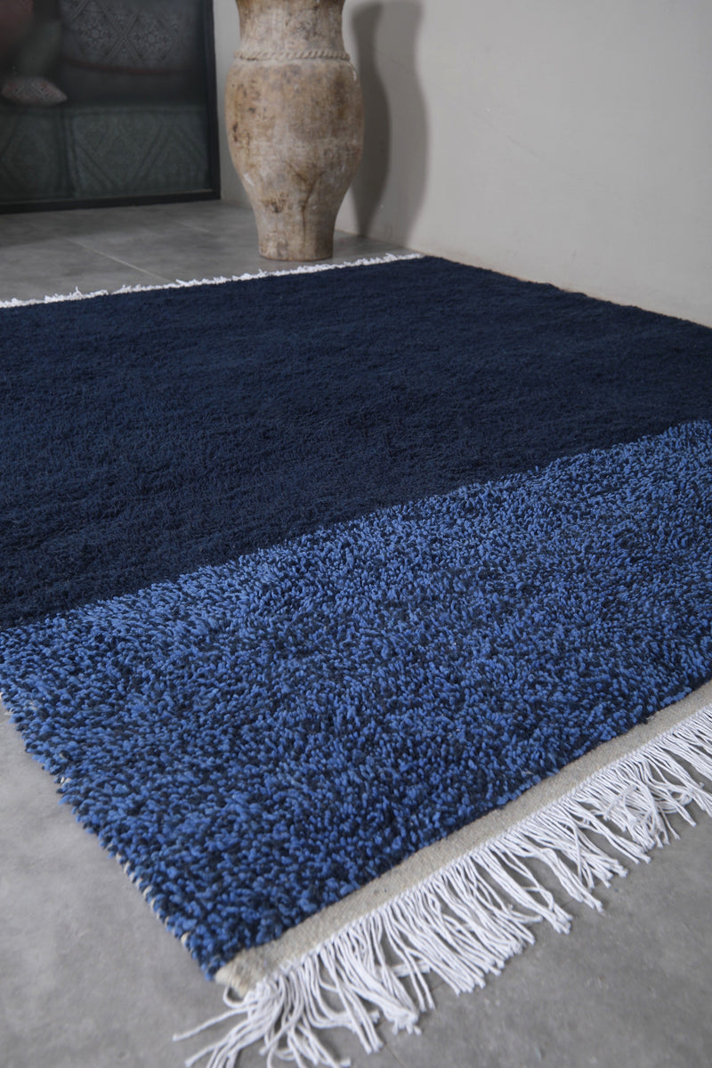 Blue Moroccan Rug - 7.6 x 8.2 Feet | Handcrafted Wool Carpet