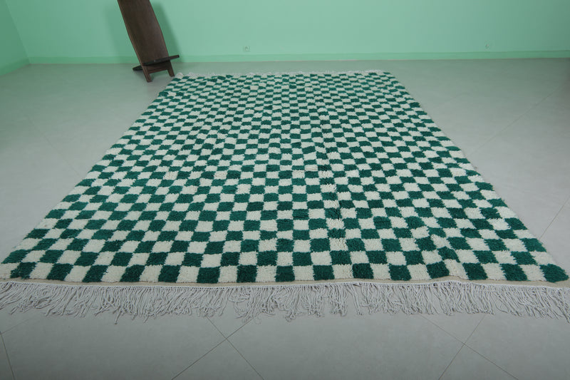 Moroccan Berber Rug - 8.2 x 10.3 Feet | Green & White Checkered Carpet