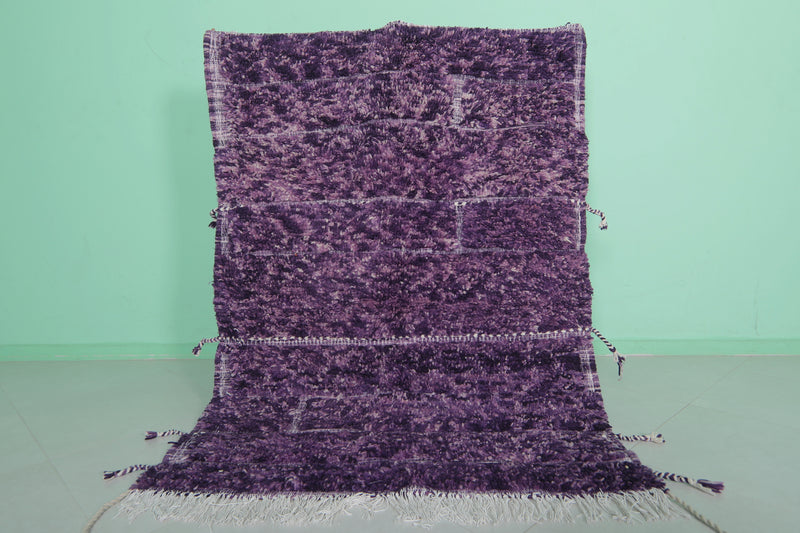 Beni Ourain Rug 4.5 x 6.3 Ft - Purple Handmade Wool