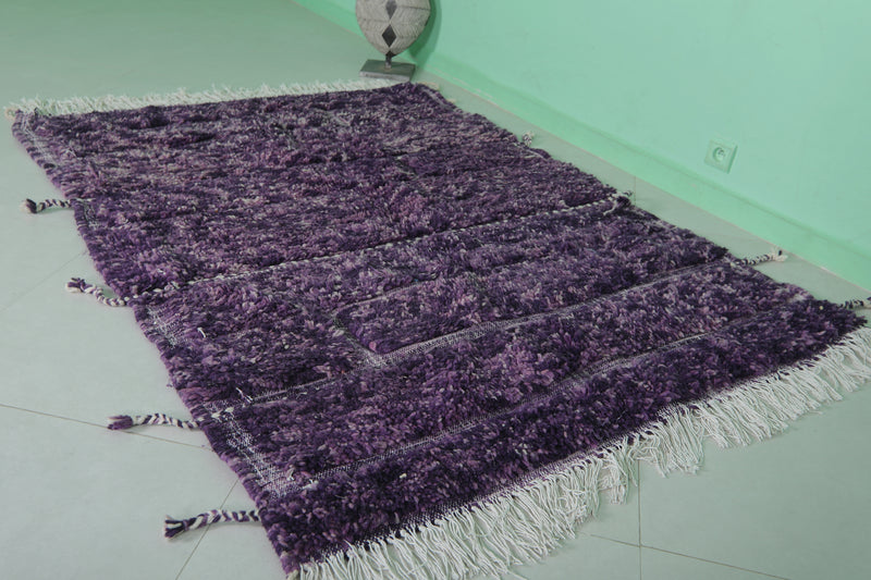 Beni Ourain Rug 4.5 x 6.3 Ft - Purple Handmade Wool