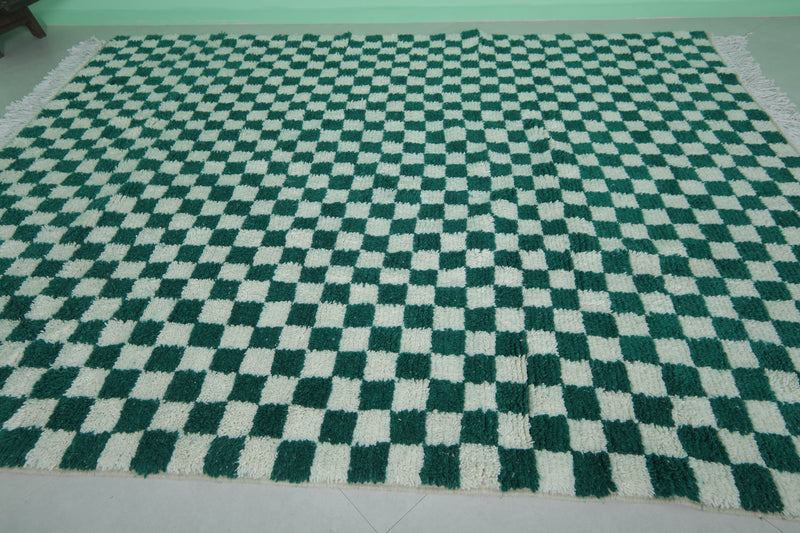 Moroccan Berber Rug - 8.2 x 10.3 Feet | Green & White Checkered Carpet