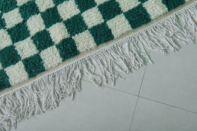 Moroccan Berber Rug - 8.2 x 10.3 Feet | Green & White Checkered Carpet