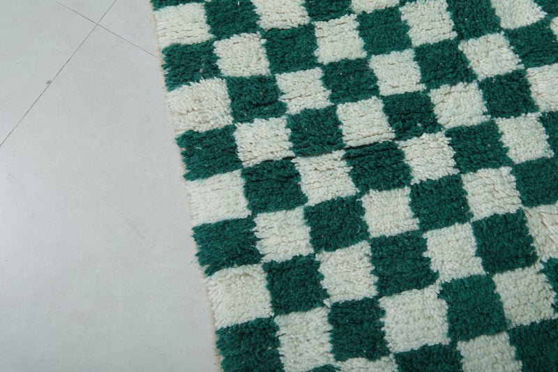 Moroccan Berber Rug - 8.2 x 10.3 Feet | Green & White Checkered Carpet