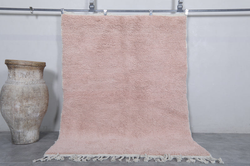 Moroccan Berber Rug - Handwoven 5.2 x 7.1 Feet | Soft Pink Wool Design