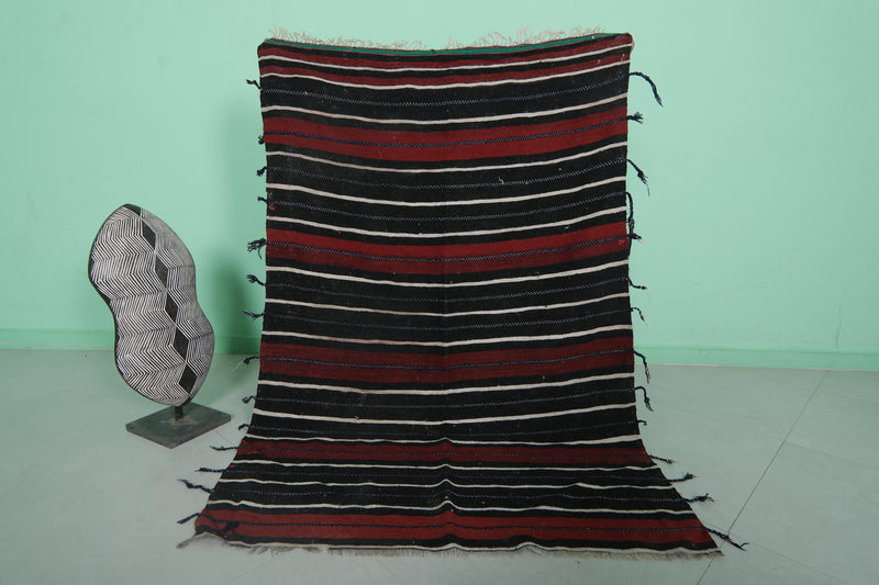 Handwoven Kilim 3.6 FT X 5.2 FT - Red and Black Stripes