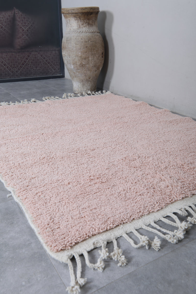 Moroccan Berber Rug - Handwoven 5.2 x 7.1 Feet | Soft Pink Wool Design