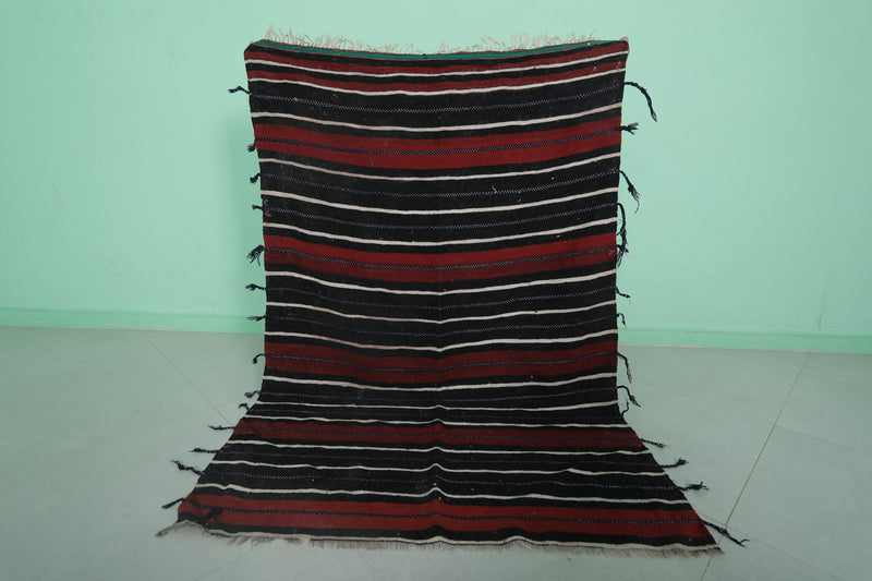 Handwoven Kilim 3.6 FT X 5.2 FT - Red and Black Stripes