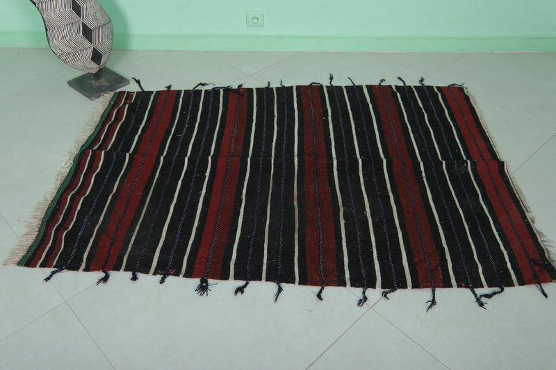 Handwoven Kilim 3.6 FT X 5.2 FT - Red and Black Stripes