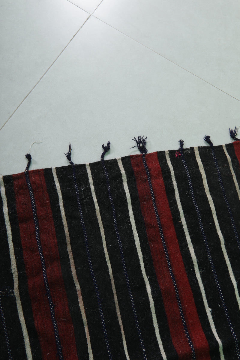 Handwoven Kilim 3.6 FT X 5.2 FT - Red and Black Stripes