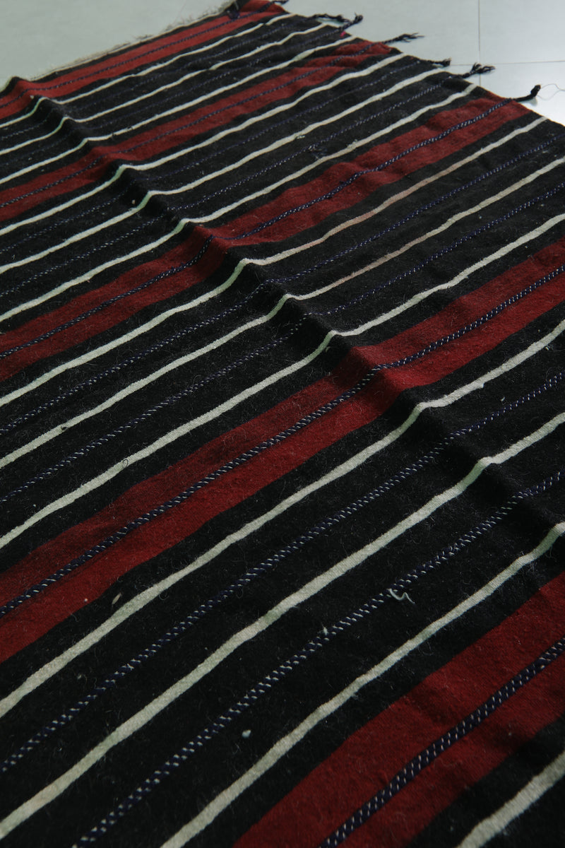 Handwoven Kilim 3.6 FT X 5.2 FT - Red and Black Stripes