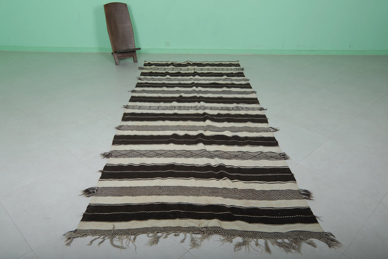 Striped Runner Kilim Rug - Black and Beige 4.7 FT X 11.2 FT | Handwoven Elegance