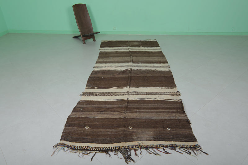 Handwoven Kilim 4.2 FT X 10.7 FT - Elegant Brown Tones