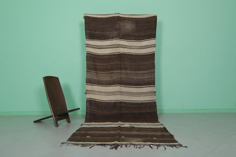 Handwoven Kilim 4.2 FT X 10.7 FT - Elegant Brown Tones