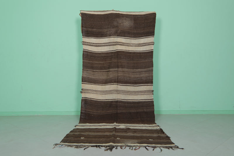 Handwoven Kilim 4.2 FT X 10.7 FT - Elegant Brown Tones