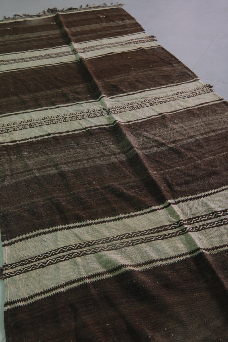 Handwoven Kilim 4.2 FT X 10.7 FT - Elegant Brown Tones