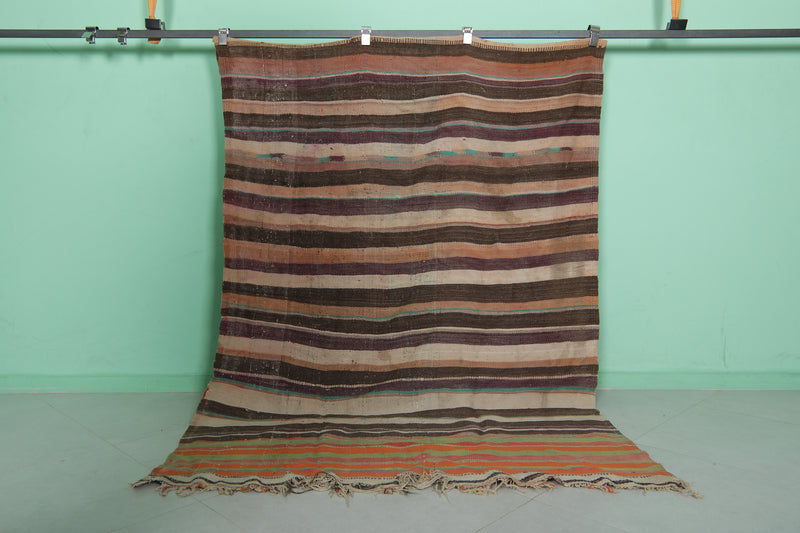 Handwoven Kilim Rug 5.1 FT X 7.6 FT - Earthy Tones and Stripes