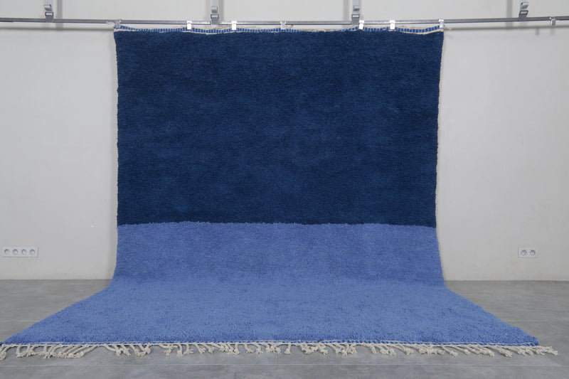 Large Moroccan Rug - 8.2 x 10.4 Feet, Two-Tone Blue | Handwoven Berber Style