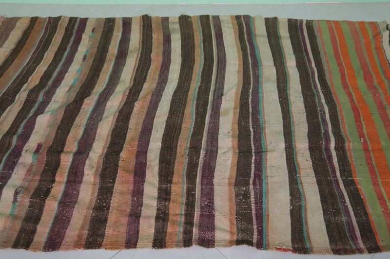 Handwoven Kilim Rug 5.1 FT X 7.6 FT - Earthy Tones and Stripes