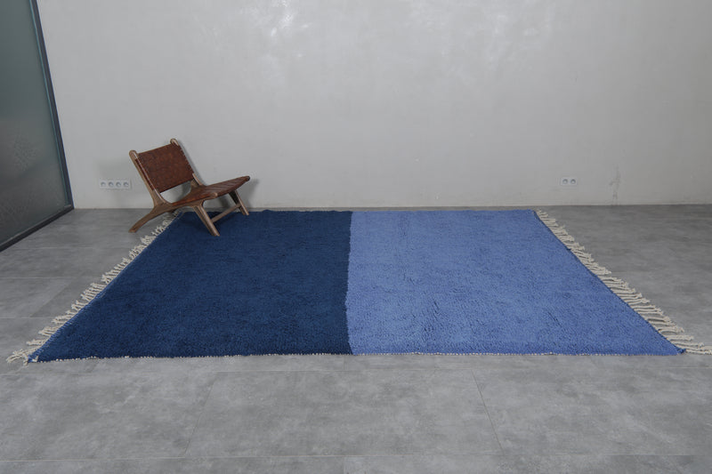 Large Moroccan Rug - 8.2 x 10.4 Feet, Two-Tone Blue | Handwoven Berber Style