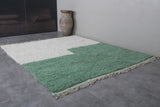 Large Moroccan Rug - 8.5 x 10.2 Feet, Green and Cream Color Block | Handwoven Berber Style