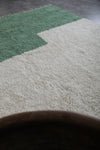 Large Moroccan Rug - 8.5 x 10.2 Feet, Green and Cream Color Block | Handwoven Berber Style