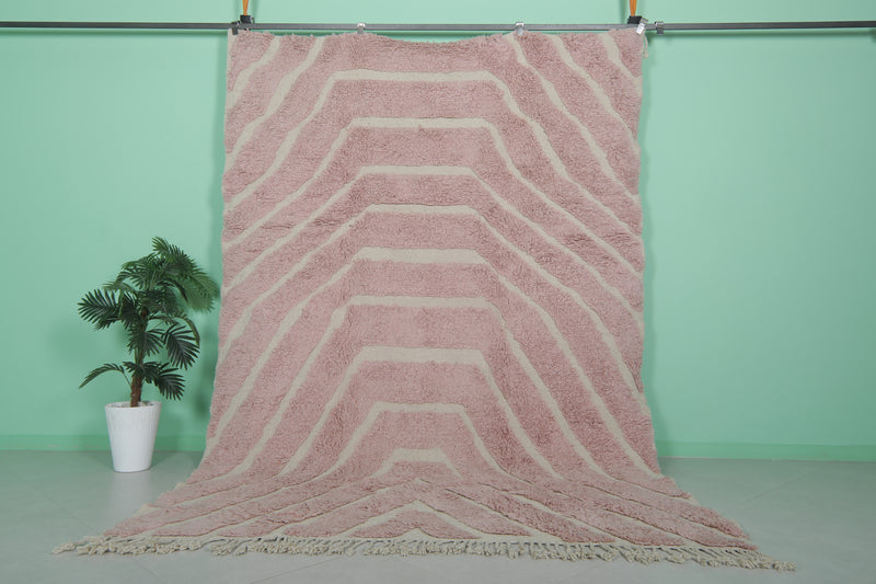 Pink Moroccan Rug - 7.3 x 10.6 ft | Handwoven Geometric Design