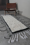 Moroccan Runner Rug - 2.2 x 5.9 ft | Black & White with Fringe Details