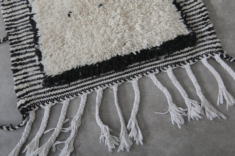 Moroccan Runner Rug - 2.2 x 5.9 ft | Black & White with Fringe Details