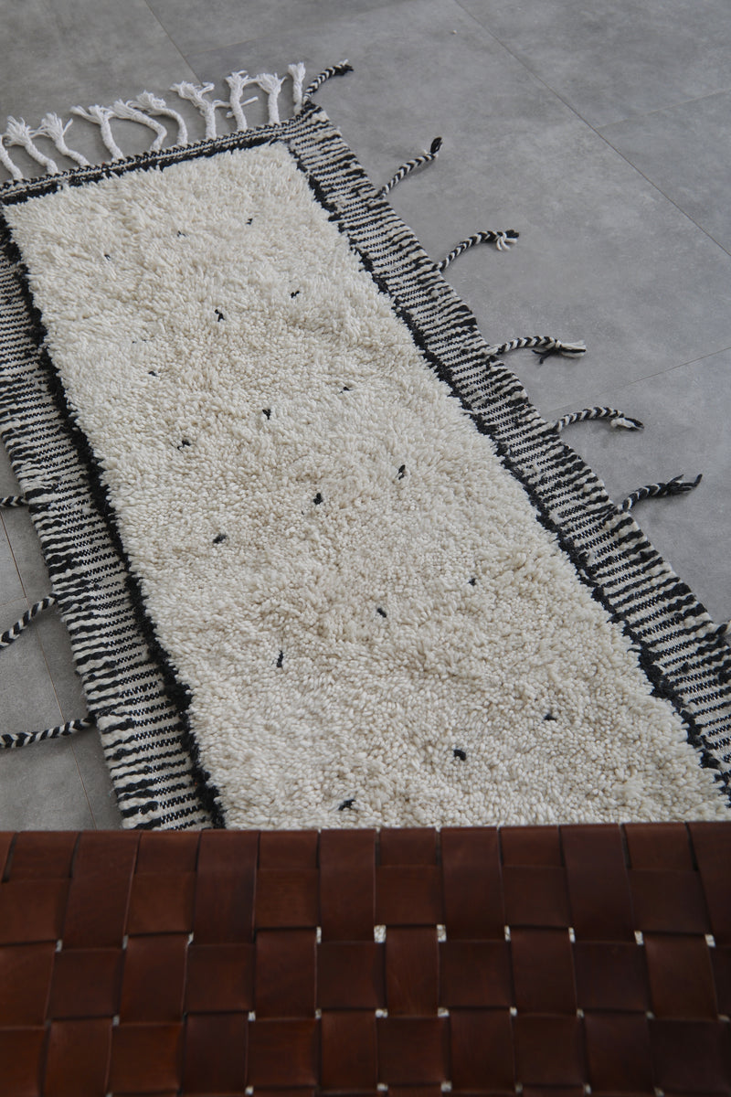 Moroccan Runner Rug - 2.2 x 5.9 ft | Black & White with Fringe Details